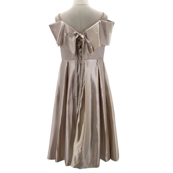 FORMAL PARTY SZ 14 1x plus champagne cream off shoulder lace up midi dress B123 - Picture 2 of 8